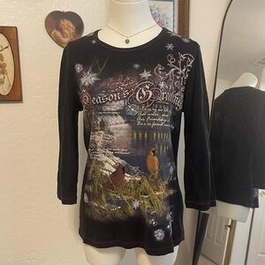 Seasonal Black Graphic Long Sleeve‎ Top